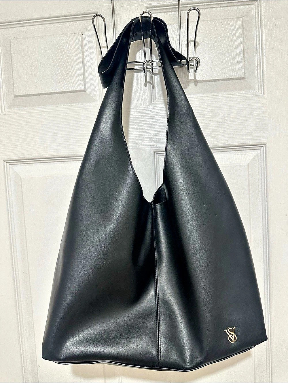 Victoria's Secret Black Faux Leather Slouchy Hobo Shoulder Bag